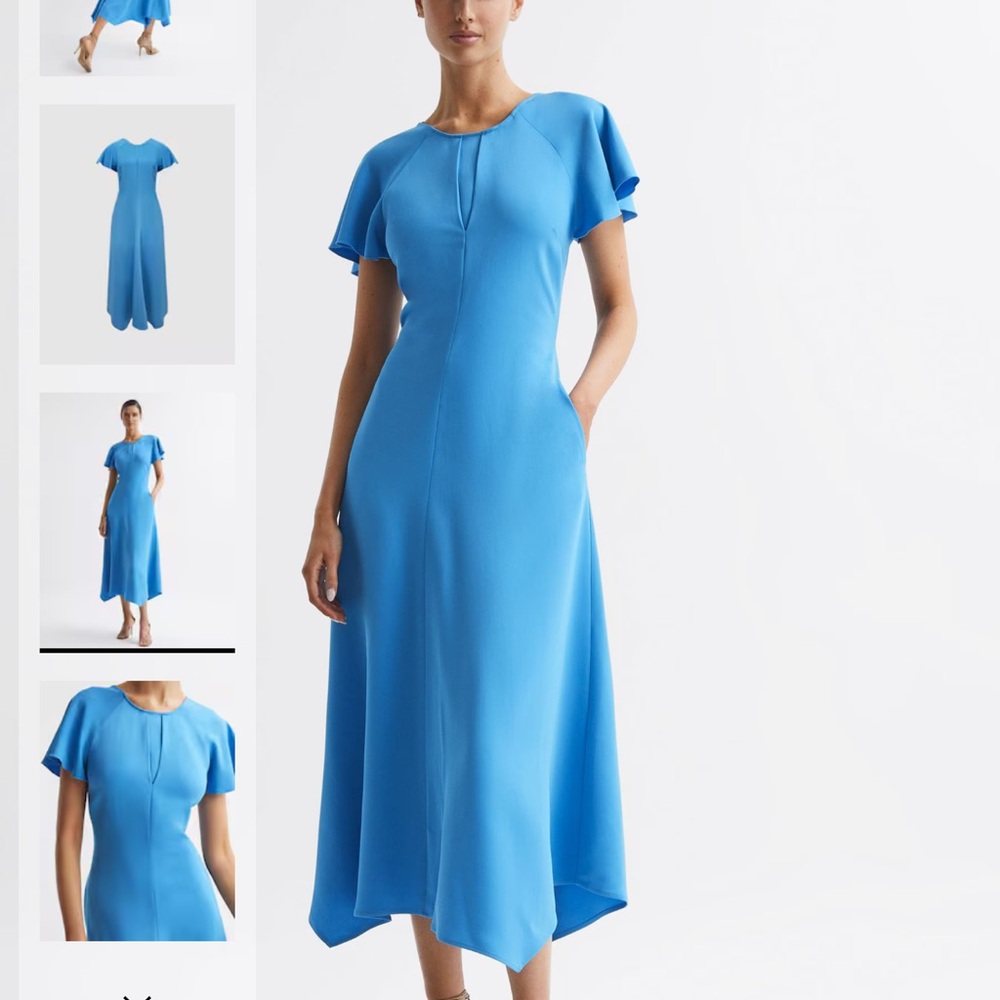 Reiss Sky Blue Midi Dress with Flutter Sleeves